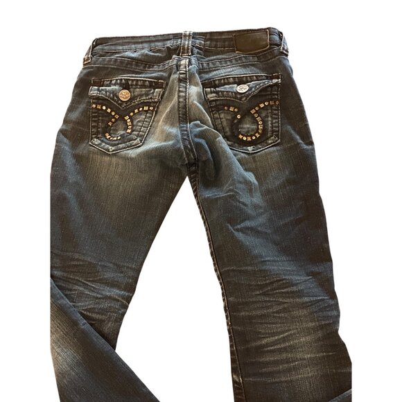 Big Star Jeans Womens 28 R Blue Liv Boot Cut Dark Wash Distressed Denim Pants - Picture 13 of 15